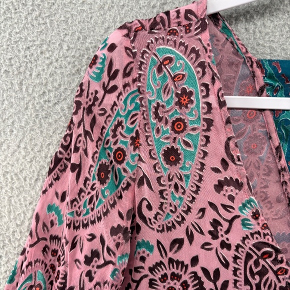 Floreat Anthropologie Silk Velvet Burnout Paisley Babydoll Top Small Boho - Picture 9 of 14